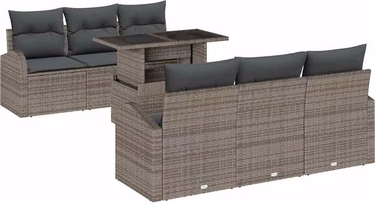 Set Divano da Giardino con cuscino 7 pcs Grigio Poly Rattan