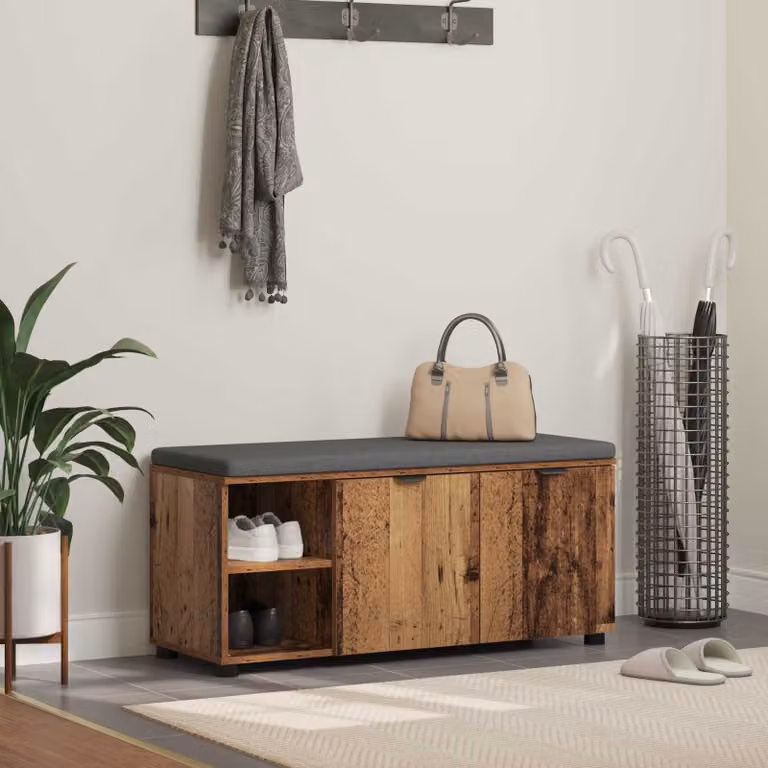 Panca per ingresso con scarpiera vidaXL in legno marrone e cuscino in tessuto, L 100 x P 38 x H 46 cm