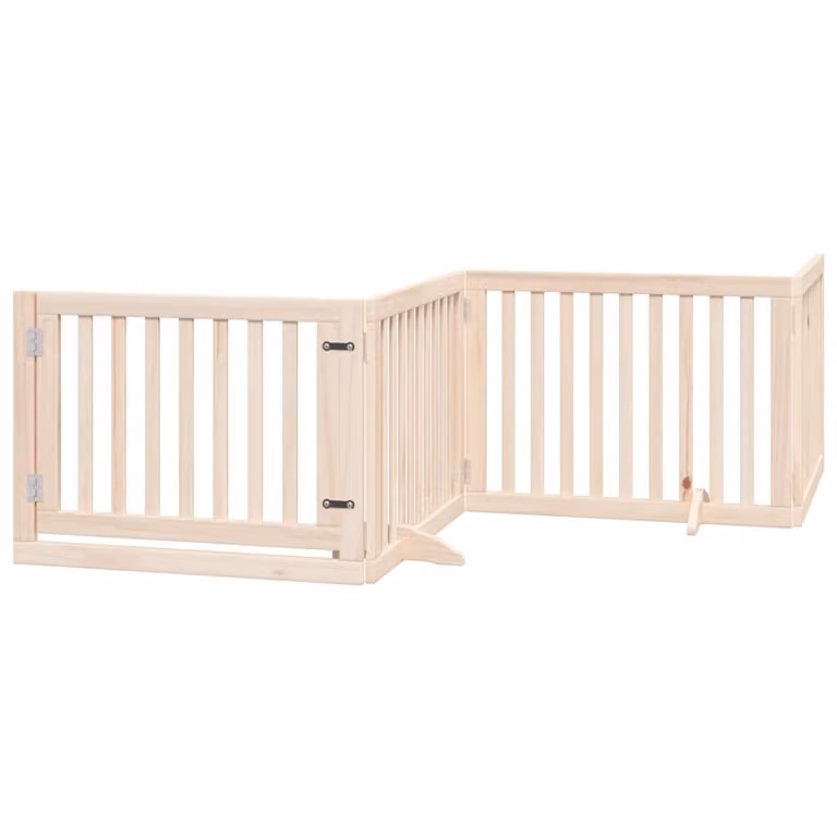 Cancelletto per cani con porta pieghevole 4 pannelli 320 cm in legno di pioppo