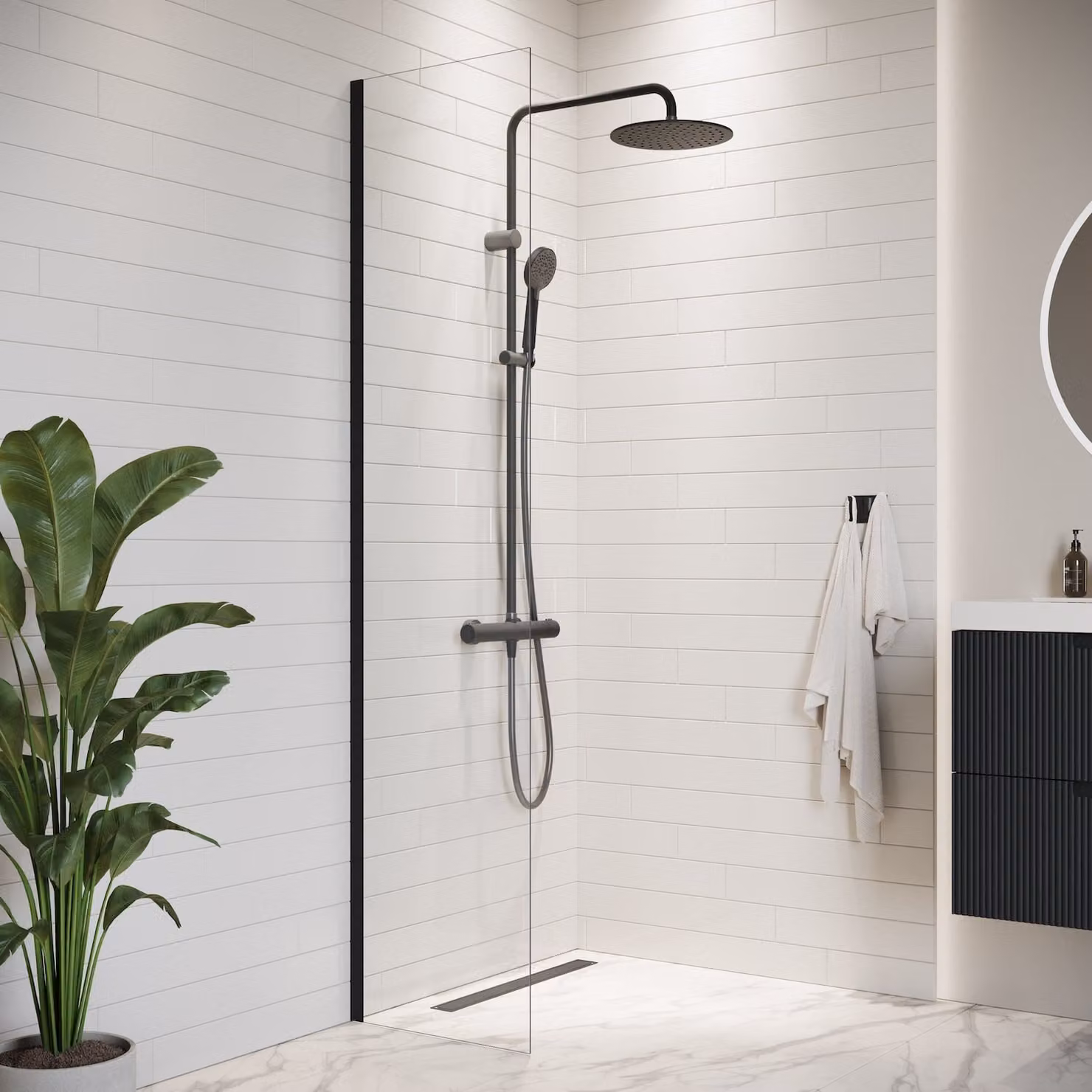 Badplaats Parete Doccia Florida 40 x 200 cm - Nero - Doccia Walk-In 8 mm Vetro di Sicurezza
