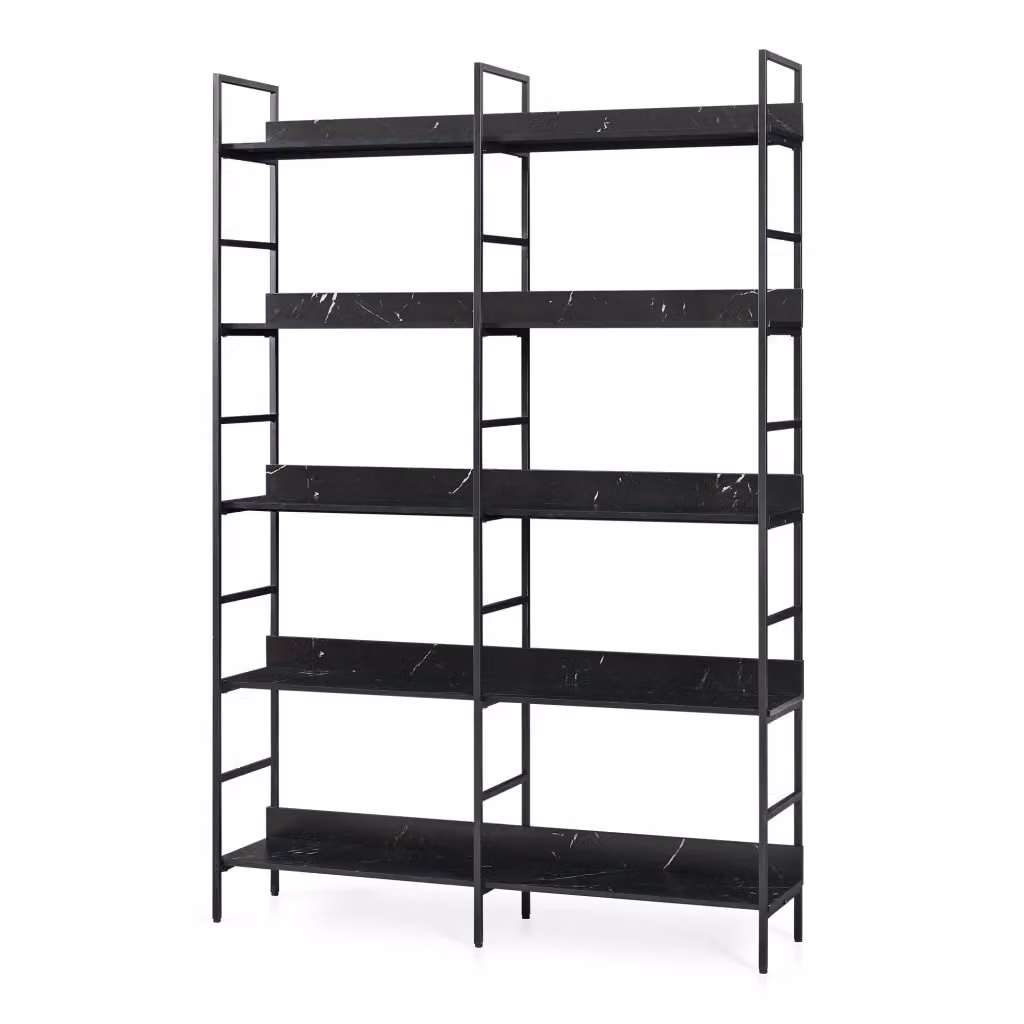 Libreria Noskik en.casa con ripiani, design moderno nero con effetto marmo, H: 180 cm, L: 120 cm, P: 30 cm – 2