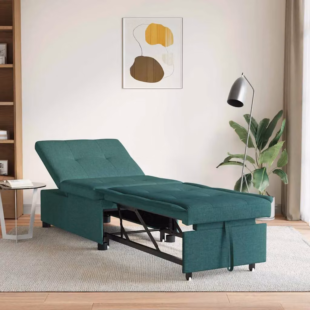 vidaXL Divano Letto Estraibile in Tessuto Verde Scuro L: 194 cm, P: 50 cm, H: 82 cm