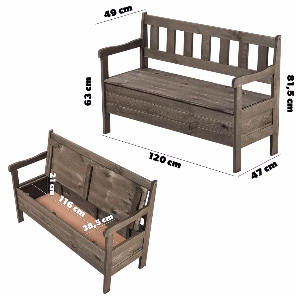 Panchina da giardino in legno KADAX con schienale e contenitore per cuscini, colore marrone – 2