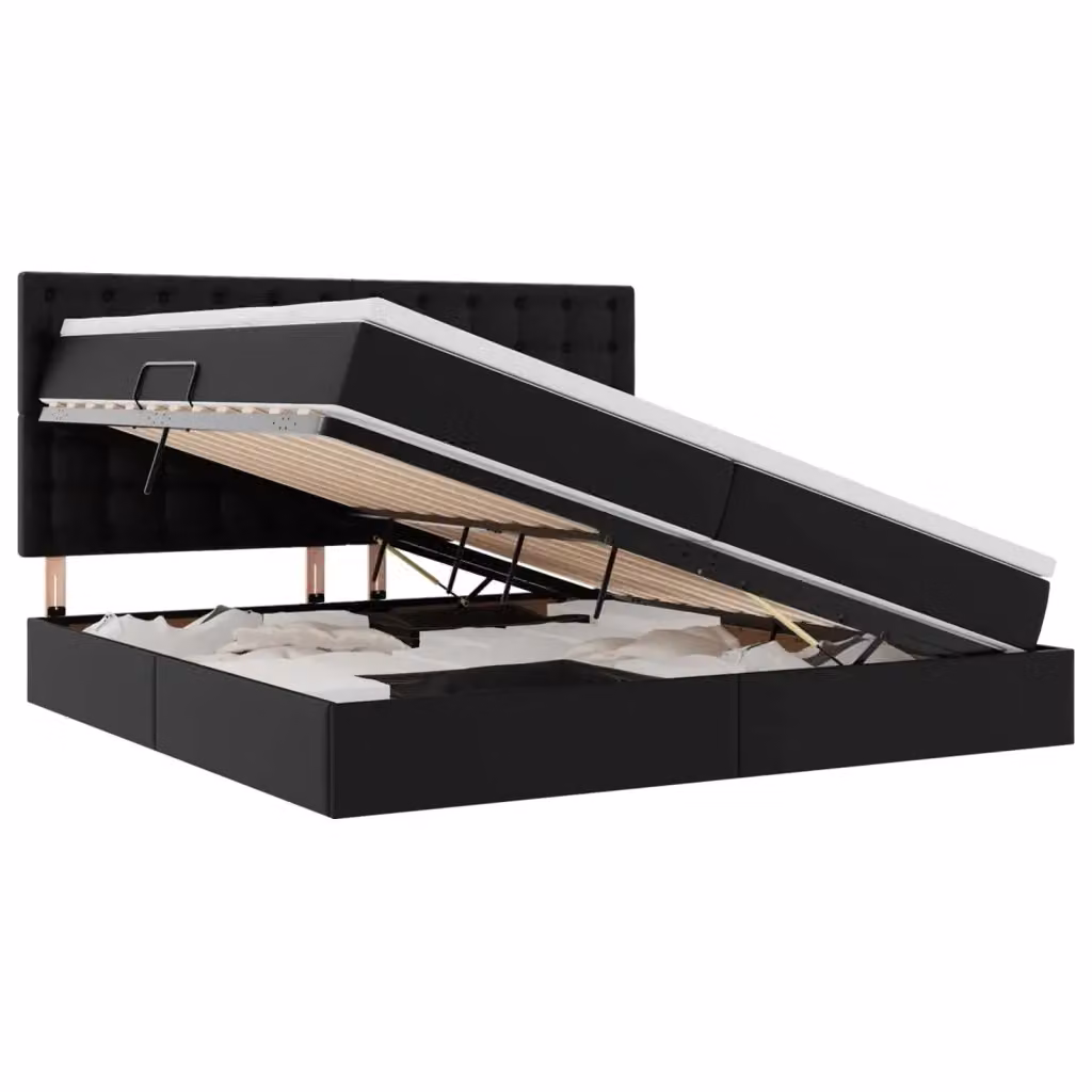 Letto con contenitore e illuminazione LED vidaXL in pelle sintetica nera 200 x 200 cm – 2