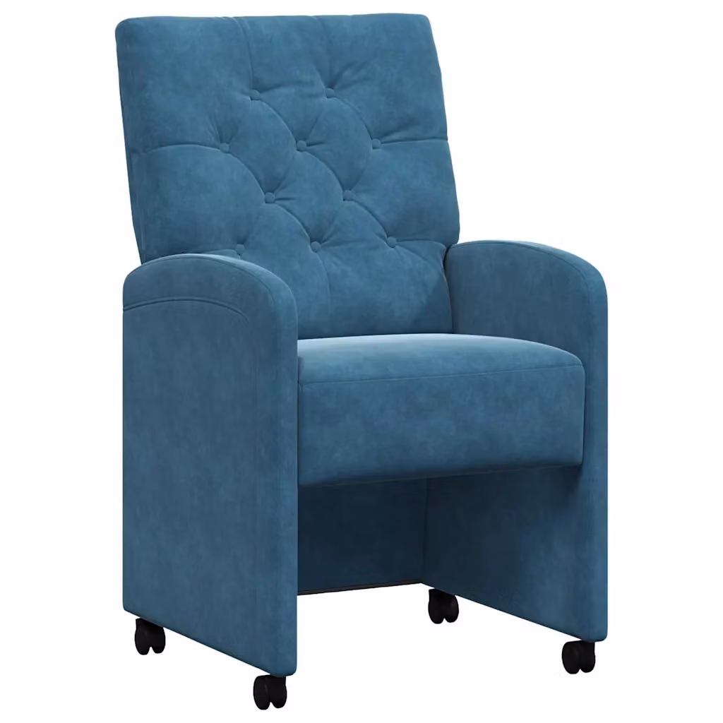 Set di 2 sedie da pranzo con ruote vidaXL in velluto blu, L: 58 cm, P: 67 cm, H: 97 cm – 2