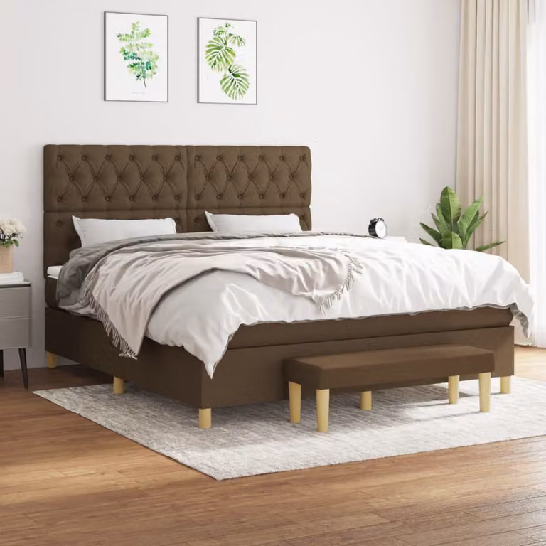 vidaXL Giroletto a Molle Ibrido con Materasso in Tessuto Marrone e Bianco L/P/H: 160 x 200 x 128 cm
