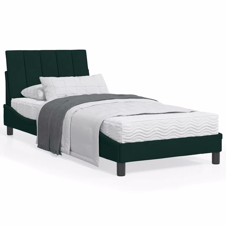 Letto con Materasso Hanko vidaXL in Velluto Verde e Bianco, Dimensioni: 90 x 200 cm