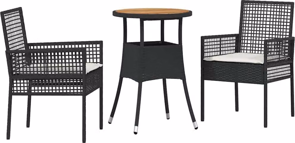 Set da Pranzo per Giardino 3 pcs Nero polyrattan
