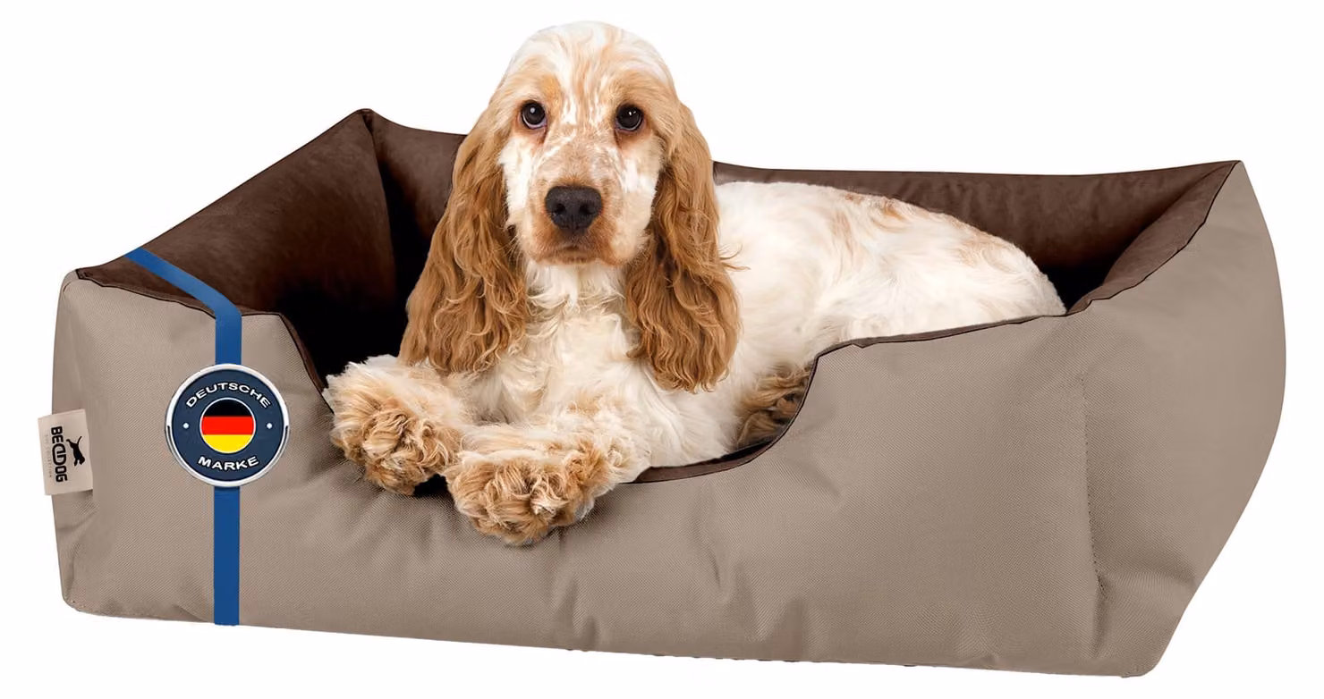 BedDog letto per cani LUPI divano per cani cuscino per cani lavabile, NAMIBSAND (beige/marrone), (S) circa 55x40x17cm