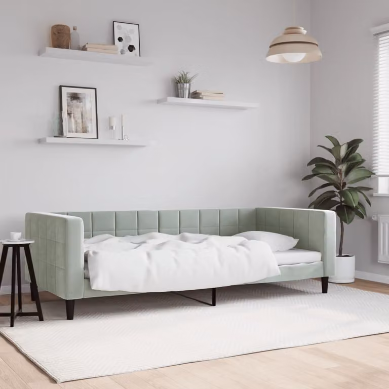 Letto da giorno vidaXL in velluto grigio con struttura in legno e metallo L/P/H: 190 x 90 x 68 cm