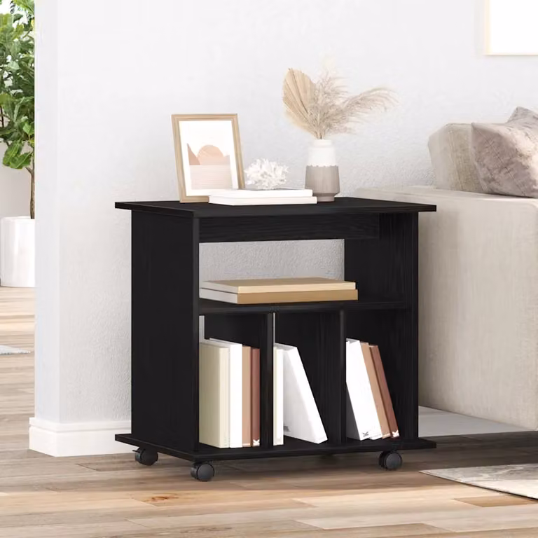 Carrello mobile con ruote vidaXL in legno nero con ripiani interni L: 60 cm, P: 45 cm, H: 55 cm