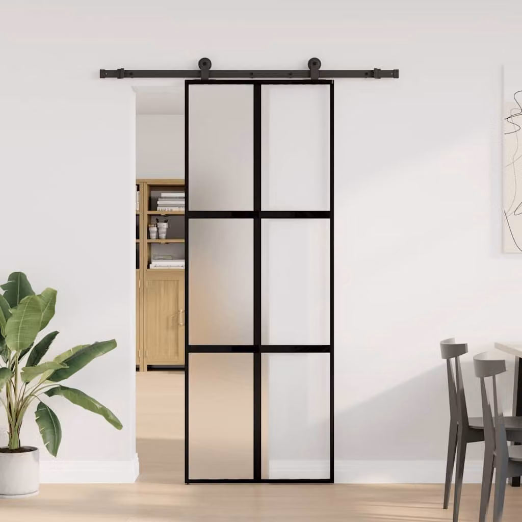 vidaXL Porta Scorrevole Ferramenta 76x205 cm Vetro Temperato Alluminio