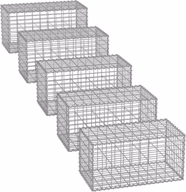 Set di 5 gabbioni per pietre gabbia metallica cestino per pietre maglia 5 x 10 cm zincato muro decorazione da giardino 100 x 50 x 30 cm grigio 12_0005965