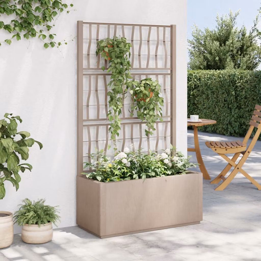 Fioriera da giardino con traliccio vidaXL in plastica marrone chiaro L: 80 cm, P: 36 cm, H: 140 cm