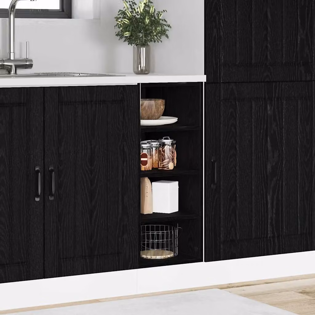Base per cucina moderna vidaXL in legno nero con ante a battente e ripiani interni L/P/H: 30 x 44,5 x 81,5 cm