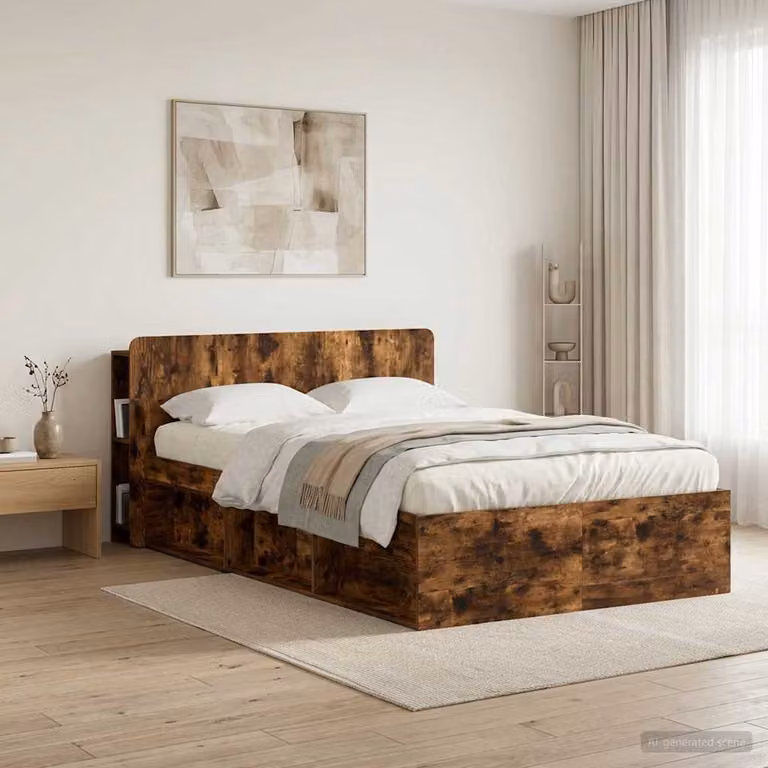 Testata del letto moderna vidaXL in legno ingegnerizzato Rovere Fumo con ripiano integrato, L: 135,0 cm, H: 80,0 cm, P: 18,5 cm
