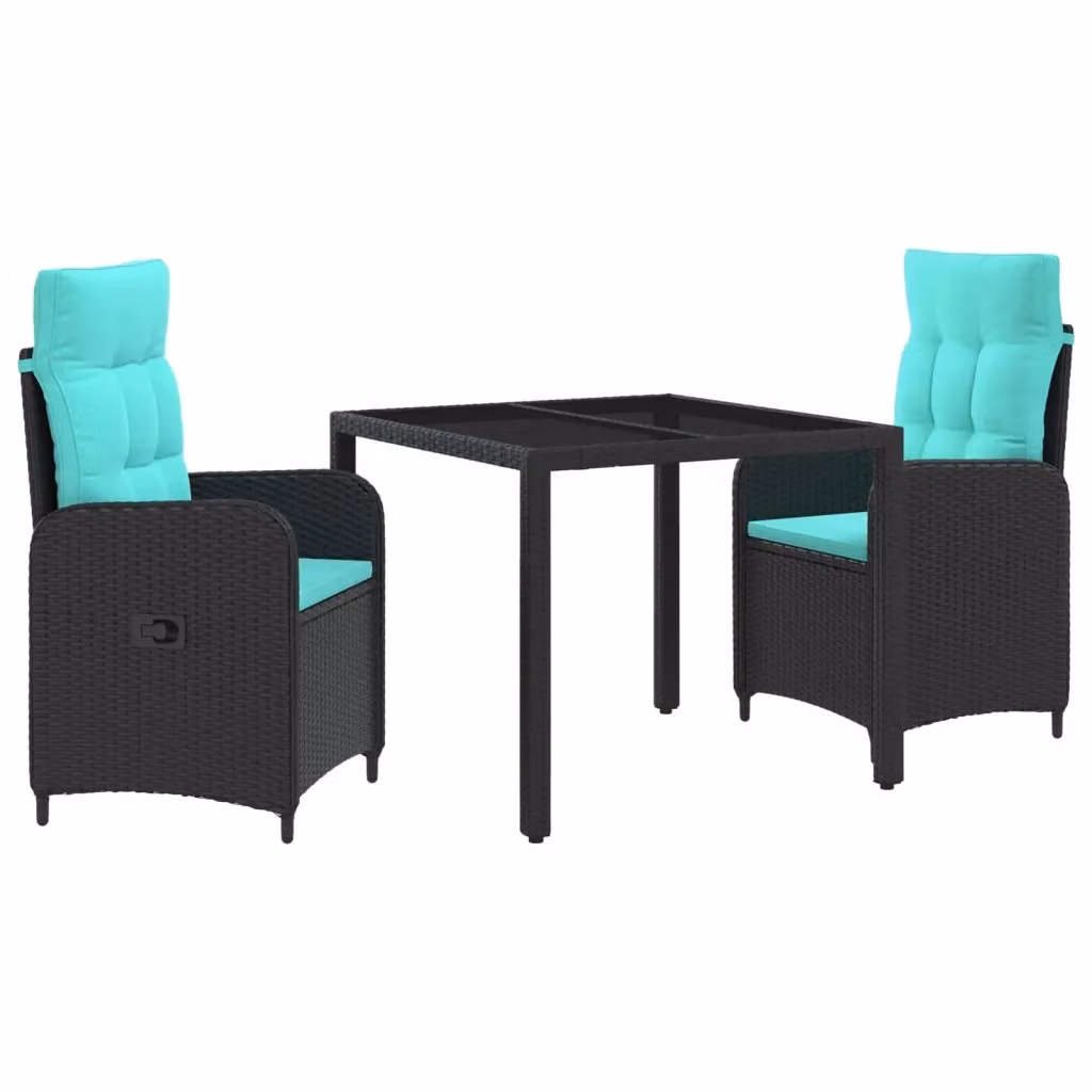Set da pranzo per esterni moderno vidaXL in polyrattan nero con tavolo rettangolare in vetro – 2