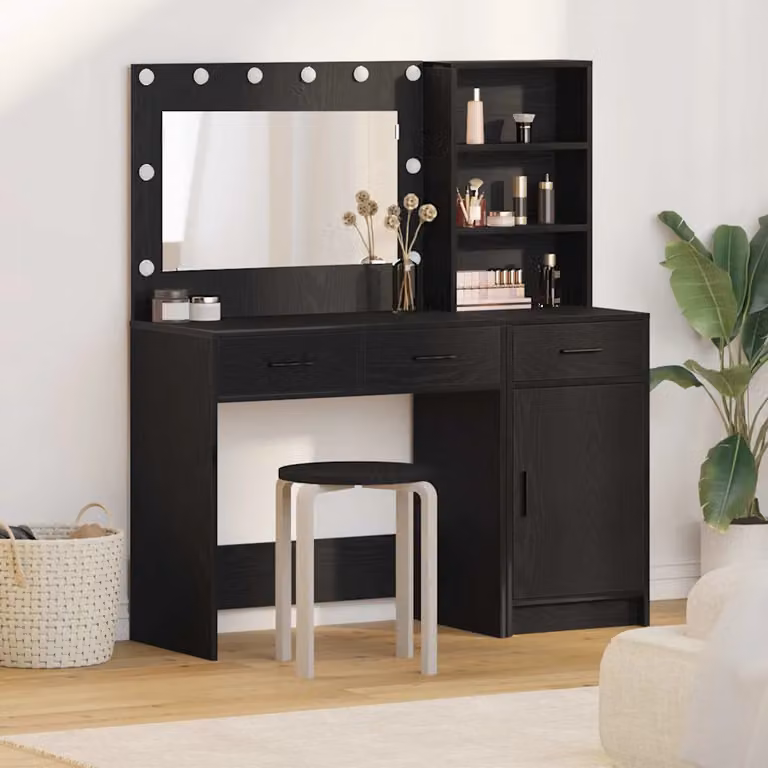 Set di 2 Tavoli da Trucco Moderni vidaXL in MDF Nero L: 78,5 cm, P: 41 cm, H: 135 cm