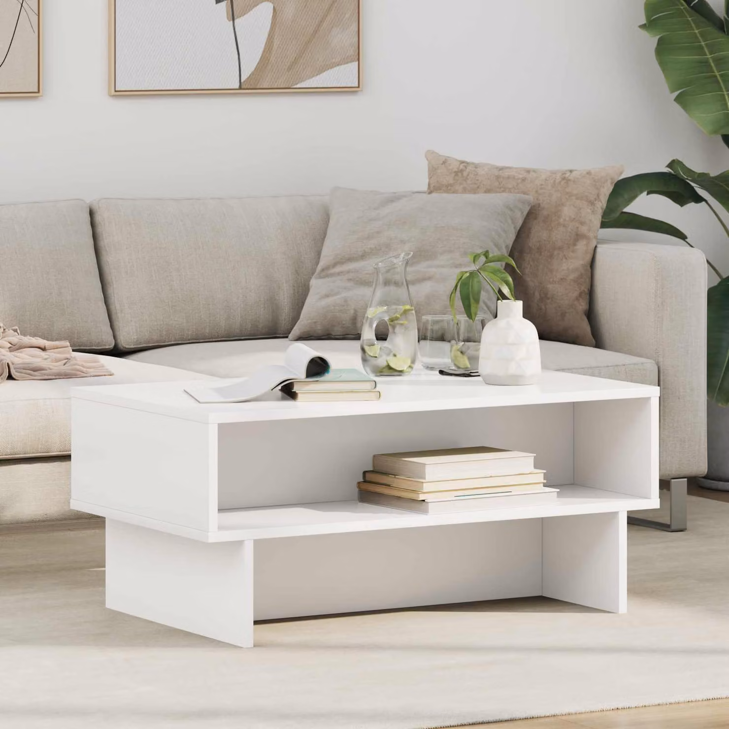 vidaXL Tavolino da salotto moderno in legno MDF bianco L: 80 cm, P: 46 cm, H: 35 cm