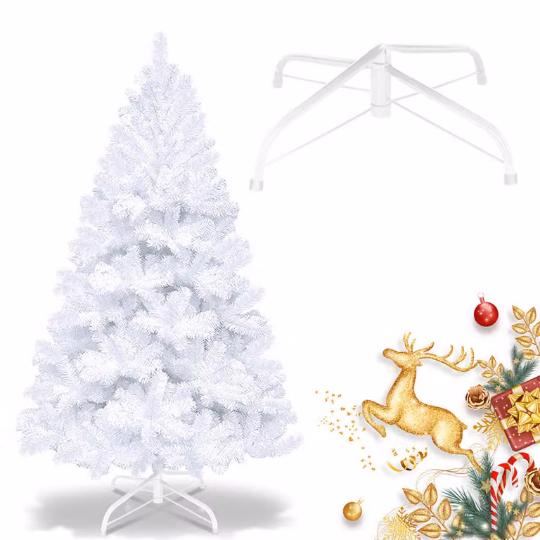 Jayseuw 180cm albero di Natale artificiale, albero di Natale con supporto in metallo, albero di Natale 770 punte aghi in PVC, albero di Natale artificiale sistema pieghevole bianco