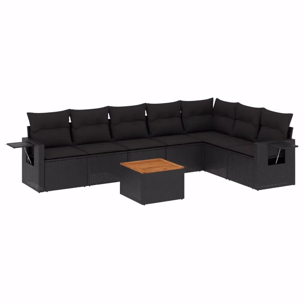 vidaXL Set Divani da Giardino a L in Polyrattan Nero con 8 Cuscini e Tavolino da Esterno – 2