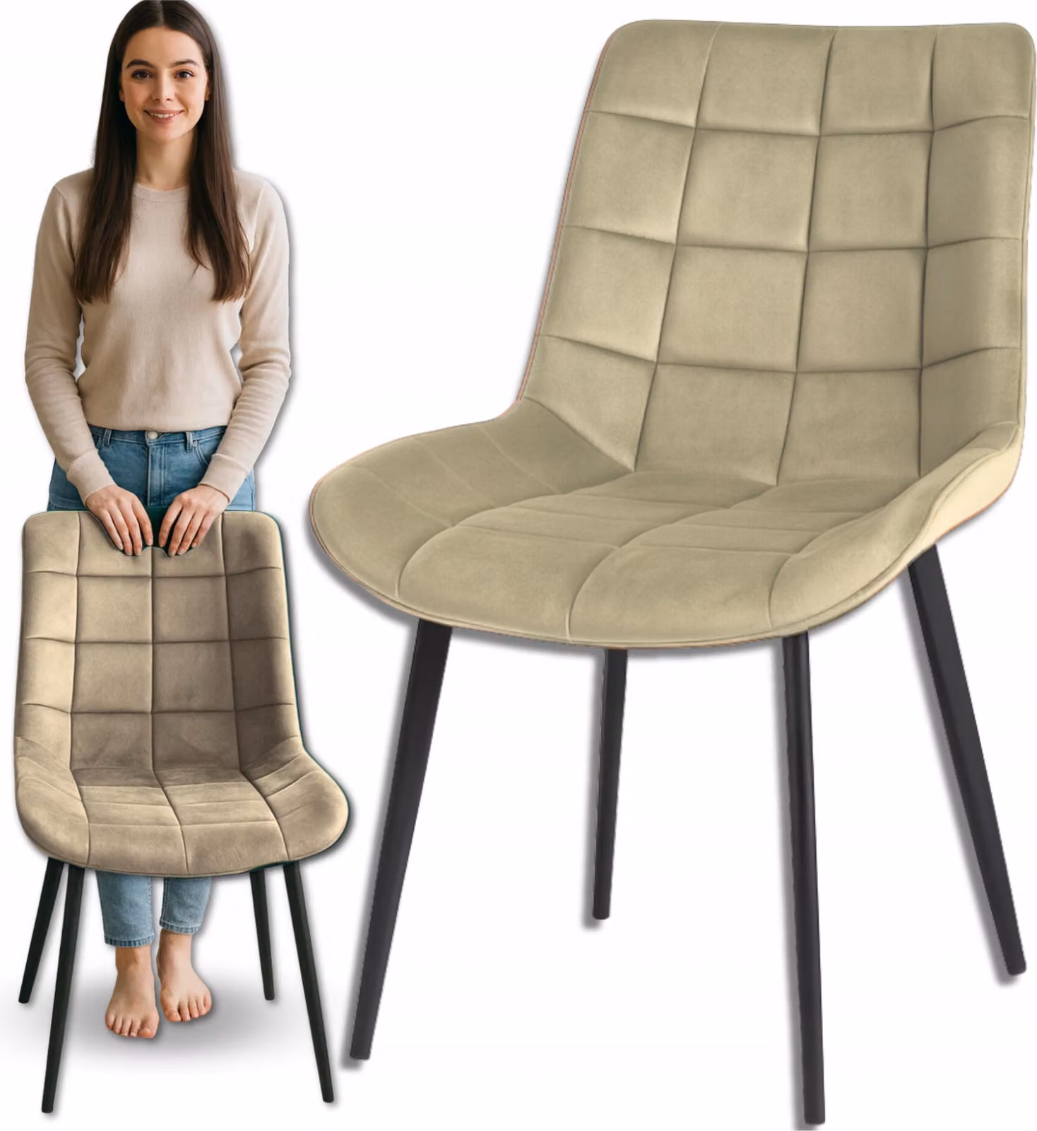 Sedia da pranzo Omna | Veluform Lux - Beige - Imbottita - Gambe in metallo - Design moderno