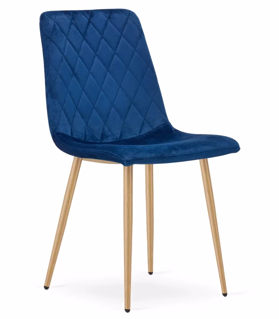Set di 4 sedie Valora in velluto blu con gambe in legno per soggiorno e ufficio – 2