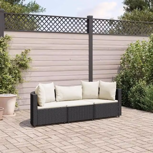 Set Divani da Giardino 3 pz con Cuscini in Polyrattan Nero 3308448