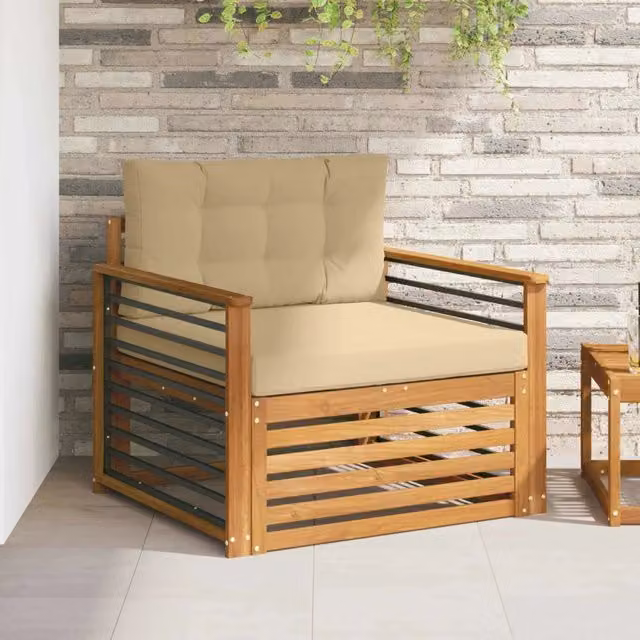Divano da esterno moderno vidaXL in legno di acacia massello con cuscini beige e marrone – 1