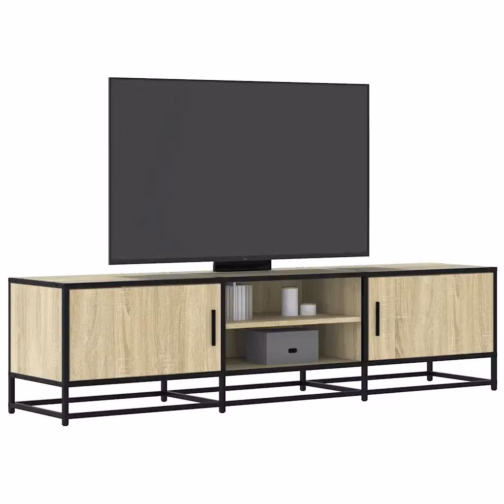 Mobile TV in stile industrial in legno multistrato e metallo color rovere sonoma, L: 160 cm, P: 35 cm, H: 41 cm – 2
