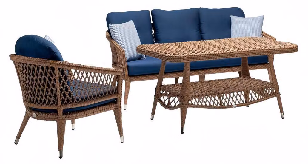 Sofagarnitur set Couchtisch Sessel 3 Sitzer Sofas Braun Moderne Terrasse set