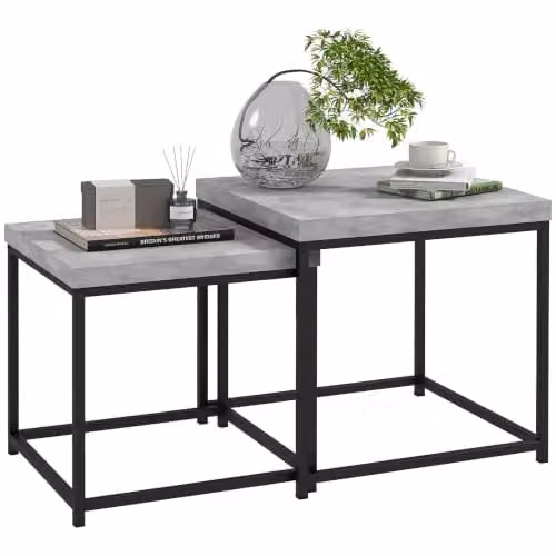 HOMCOM Set di 2 tavolini spesso 3,5 cm, struttura in acciaio, grigio