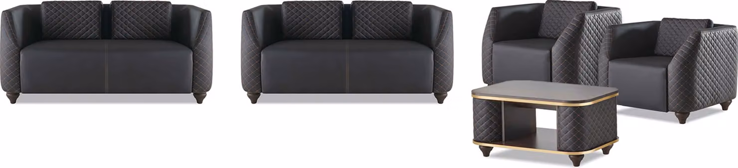Sofa-Set 2-Sitzer Sessel Couchtisch Schwarz Braun Polster Leder Kissen