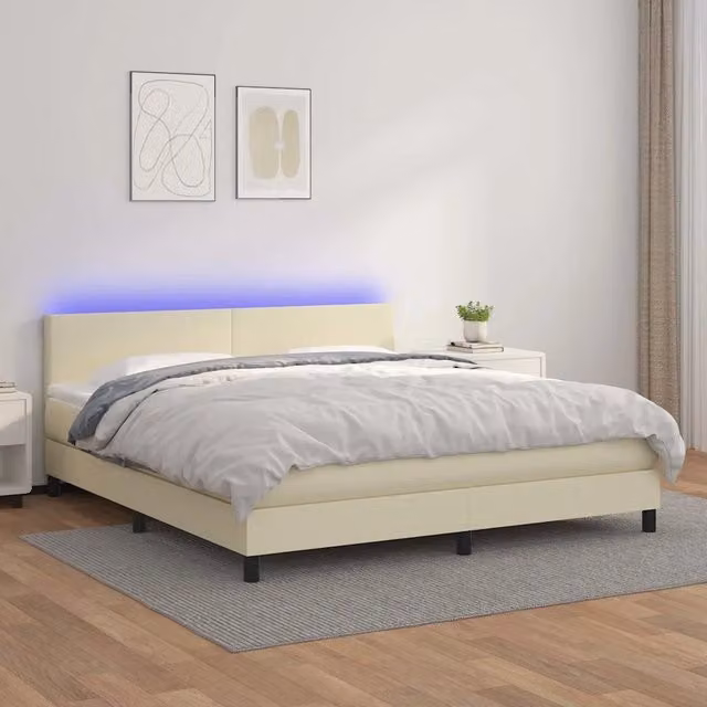 Giroletto a Molle con Materasso e LED Crema 180x200 cm 3134119