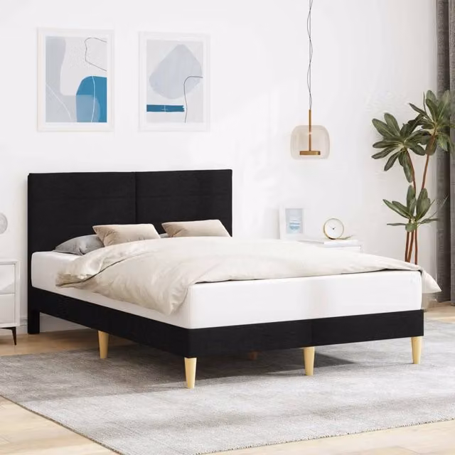 Letto moderno con testiera vidaXL in tessuto nero L/P/H: 196 x 144 x 140 cm