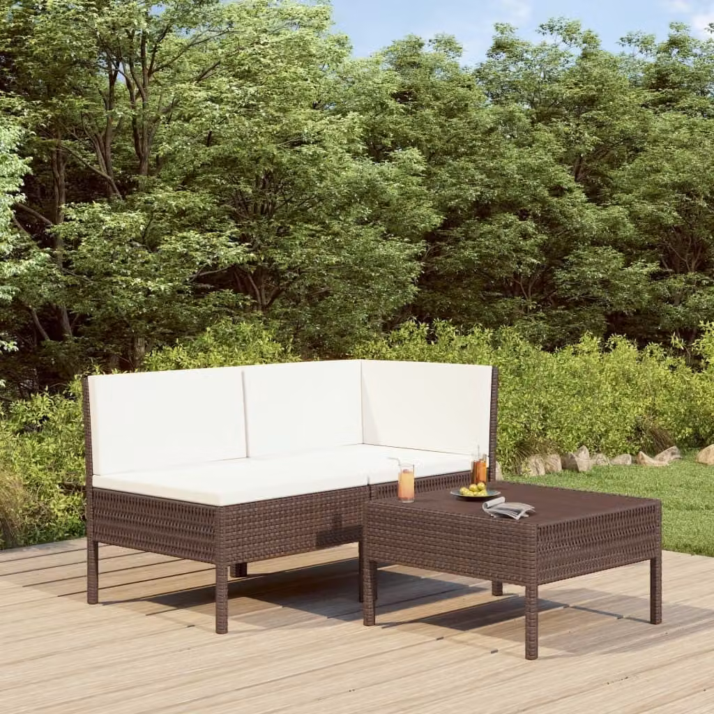 Maison Exclusive - Set da giardino a 3 pezzi con cuscini in polyrattan marrone