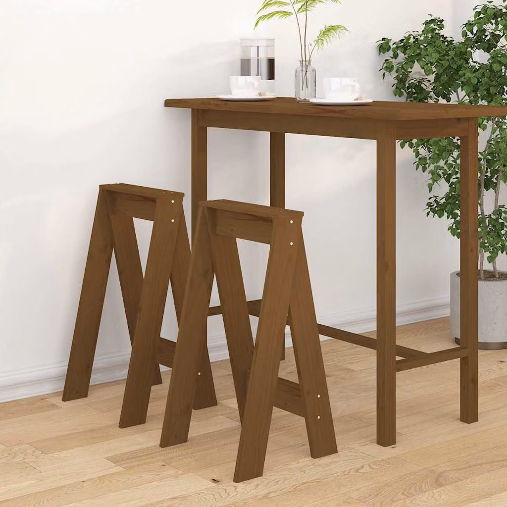 Set di 2 sgabelli vidaXL in legno massello di pino color marrone ambra, L/P/H: 40 x 40 x 75 cm