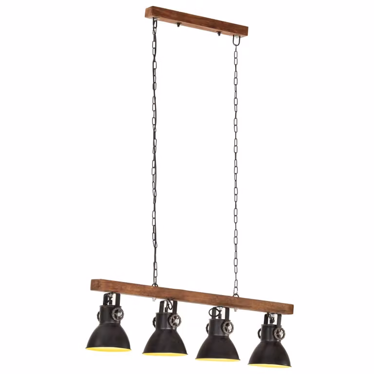 Lampada da soffitto in stile industriale nero E27 in legno di mango