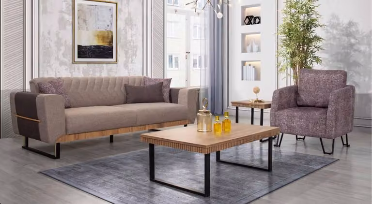 Stilvolle Wohnzimmer Sofagarnitur 3 Sitzer Polster Couchgarnitur 2tlg