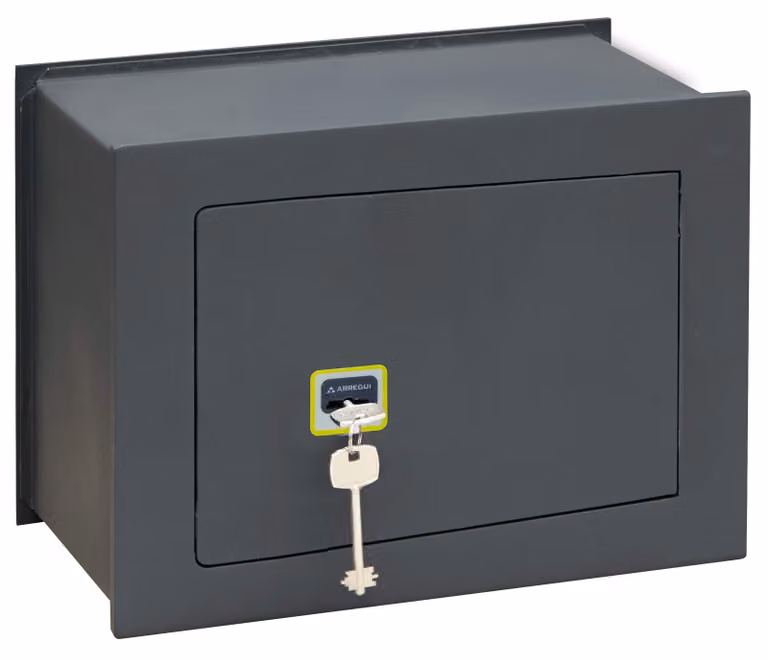 Cassaforte da incasso per montaggio a parete, dotata di serratura di sicurezza a doppio chiavistello, dimensioni 28 x 38 x 20 cm