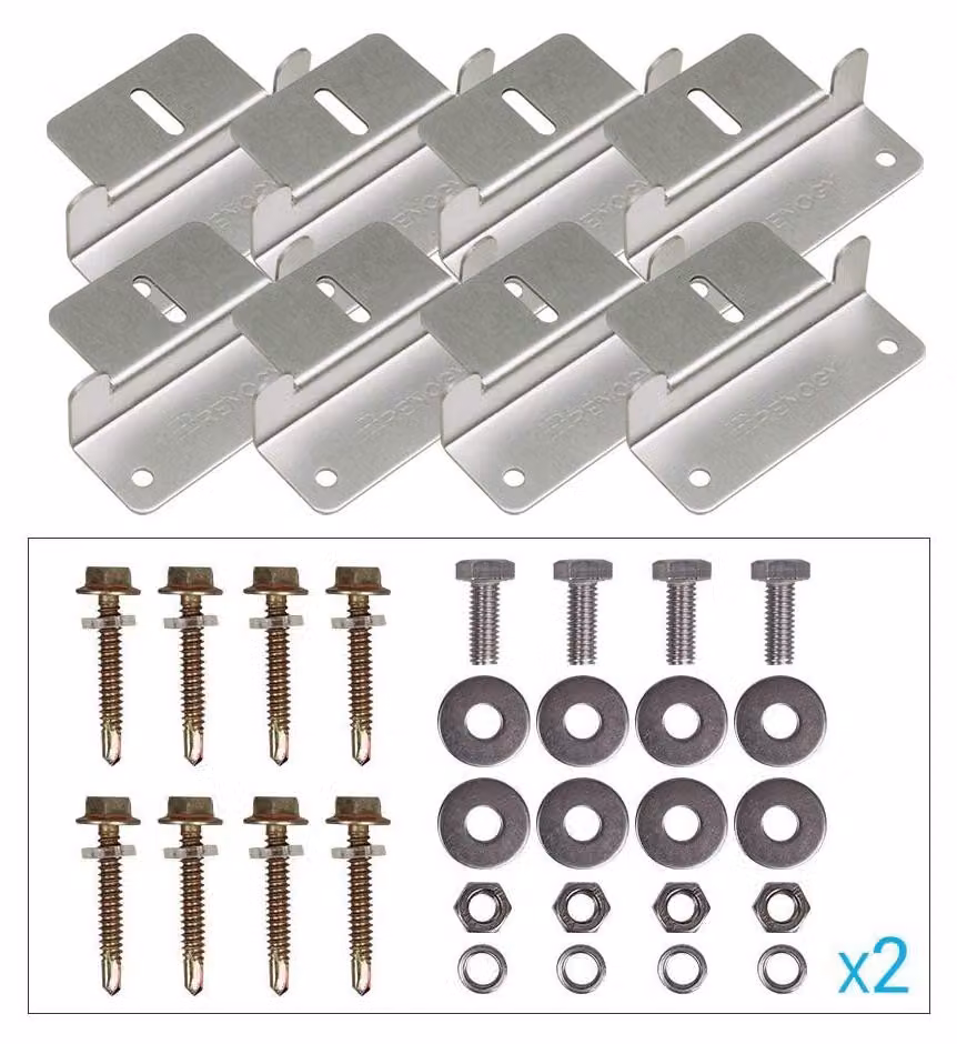 Kit di staffe a "Z" per pannelli solari, 2 set, 8 pezzi, alluminio, colore argento