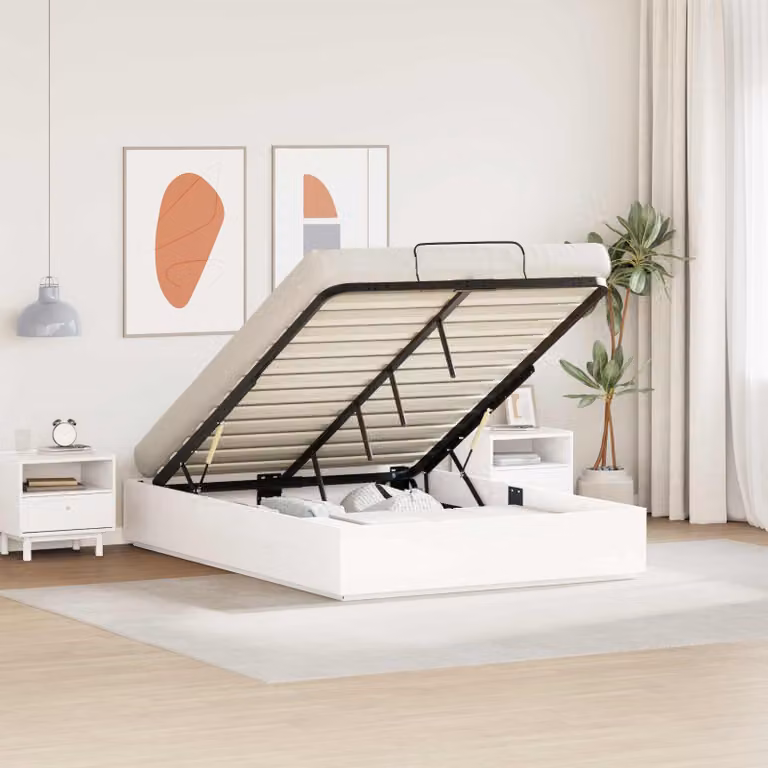vidaXL Letto Ottomano con Ripostiglio in Legno di Pino Bianco L/P/H: 190 x 140 x 29 cm