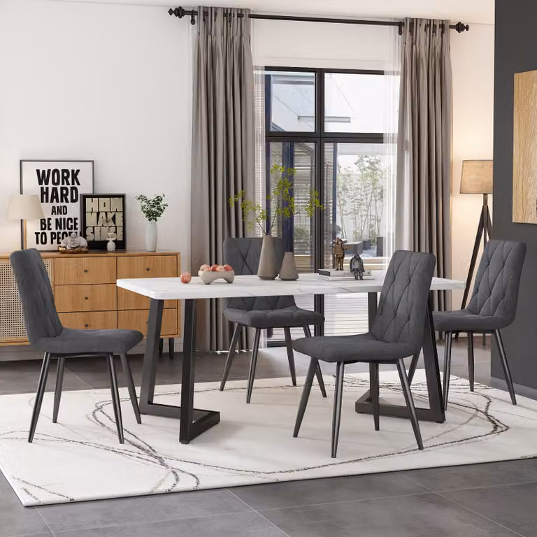 okwish: Set di 4 sedie da pranzo, poltrona relax, sedia imbottita con gambe in metallo, sedia da cucina con schienale, sedia da pranzo in lino per soggiorno o camera da letto, color grigio scuro