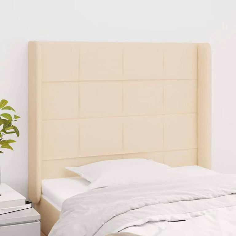 Testiera ad orecchio vidaXL in tessuto beige con struttura in legno L: 83 cm, P: 16 cm, H: 118-128 cm
