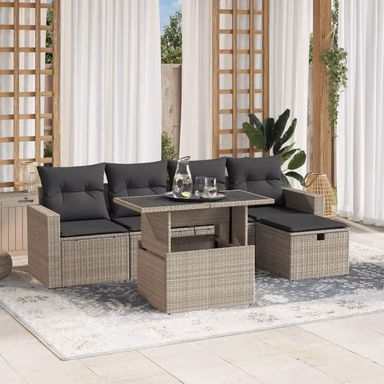 Maison Exclusive - Set Divano da Giardino 6pz con Cuscini Grigio Chiaro Polyrattan