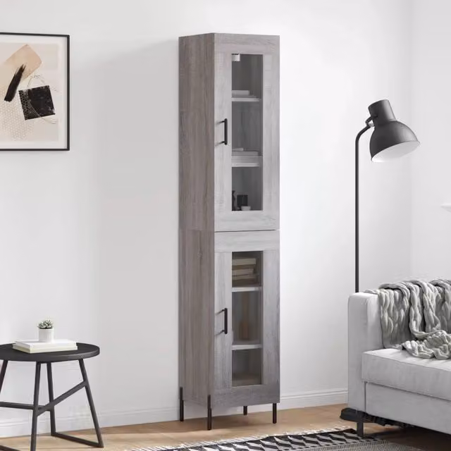 Credenza Buffet Armadio da Cucina Design Mania Grigio con Ante in Vetro e Ripiani Interni L/P/H: 34,5 x 34 x 180 cm – 1
