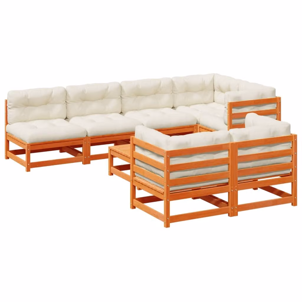 Set Divani Giardino 8 pz con Cuscini Marrone Cera Massello Pino