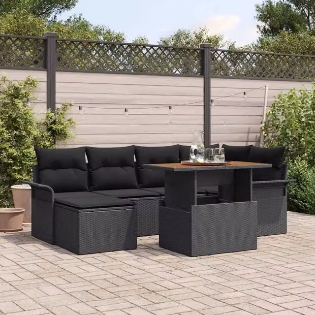 Set Divano da Giardino 7 pz Nero Poly Rattan 3358095