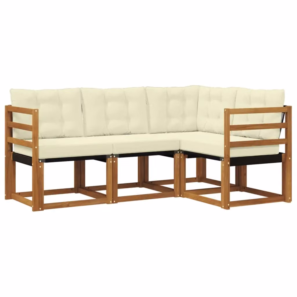 Set di divani da esterno a L vidaXL in legno di acacia con cuscini beige e bianchi – 2