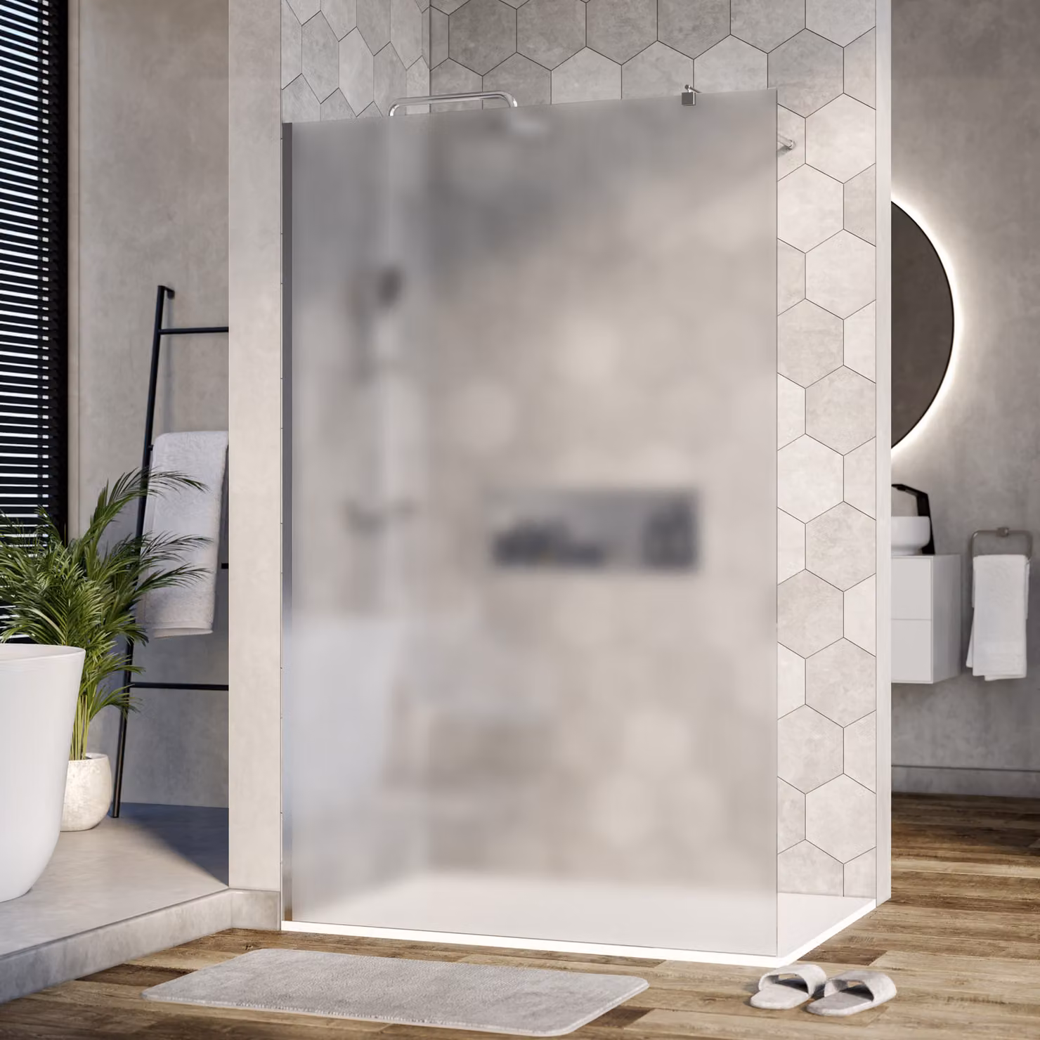 Cabina doccia Walk-In Nano real glass EX101 - vetro satinato - 10 mm - profilo a parete cromato - larghezza selezionabile, larghezza Walk-In:1400mm